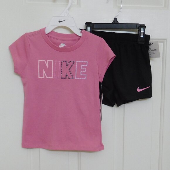 NWT 2pc Nike Mauve Pink Logo Top & Black Shorts Set sz 4t - Picture 1 of 1